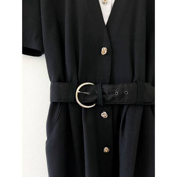 Vintage Periwinkle Black Midi Pencil Dress with Gold Buttons, Size 12, EUC - Picture 4 of 7